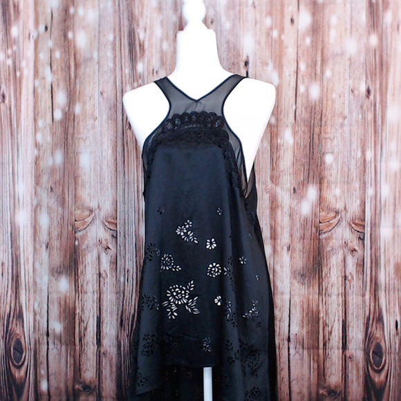 Free People silky, black, hi lo tunic top, Medium - Picture 1 of 5